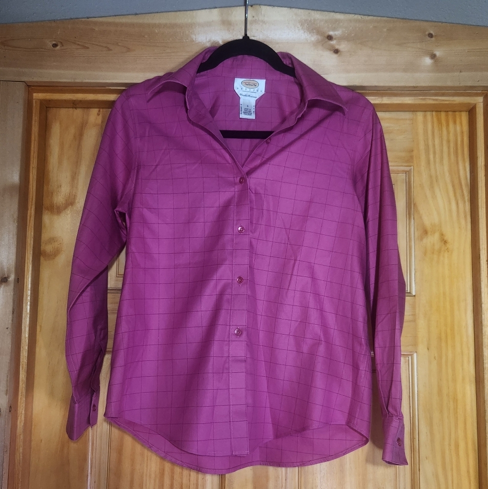 ⭐️Talbots Pink Plaid Button Down Shirt Size 4 Petite Cotton Wrinkle Resistant